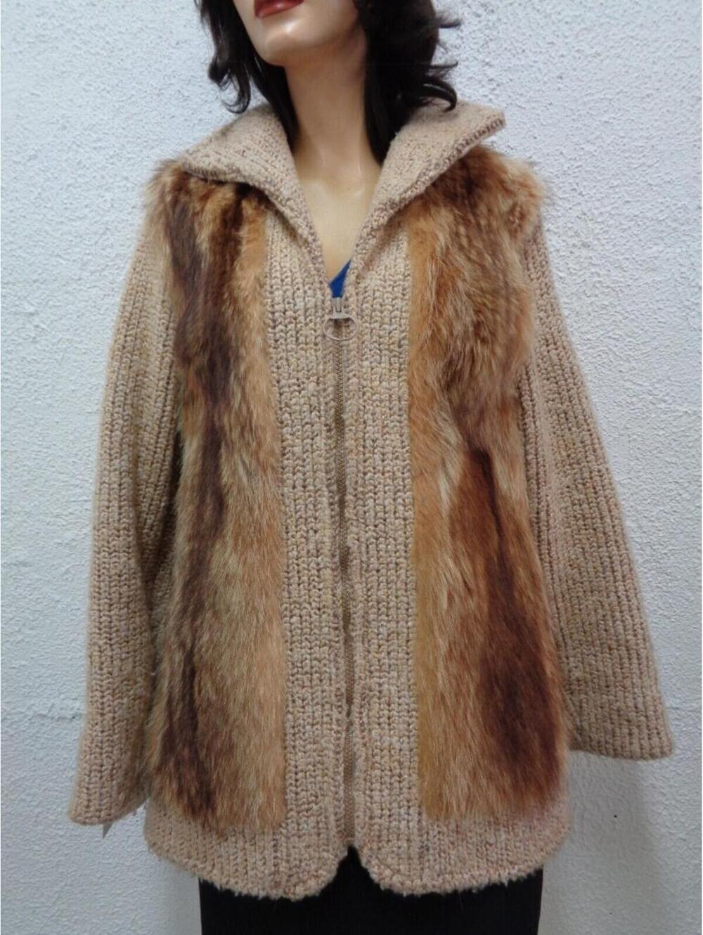 Mint Canadian Tanuki Raccoon Fur & Knitted Jacket Coat Women Woman Size 4-6